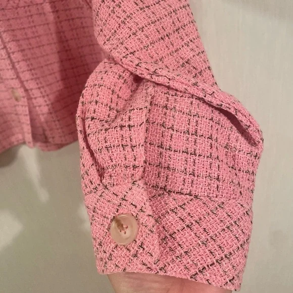 Entro Pink Tweed Button Up Shirt Jacket Shacket Barbiecore Feminine Size Medium - Picture 5 of 6